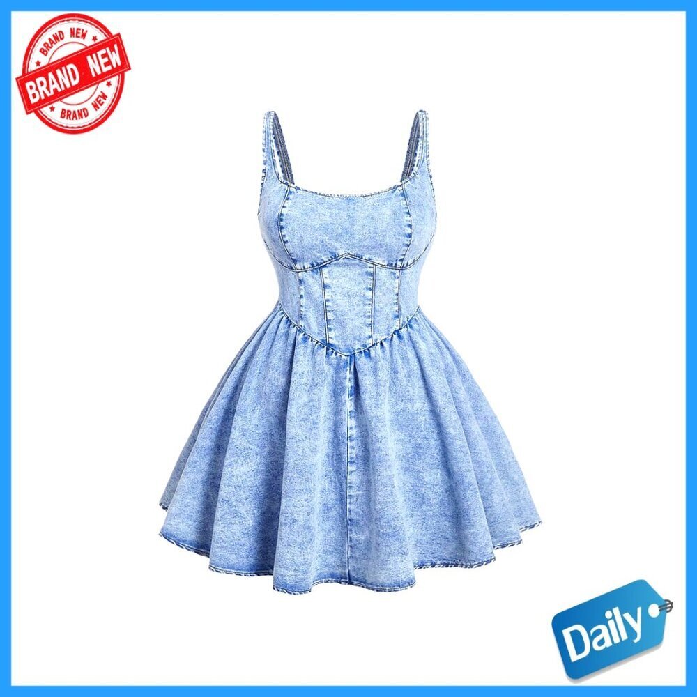 Plus Size Denim Dress Sleeveless A Line Flowy Mini Y2K Chic Casual